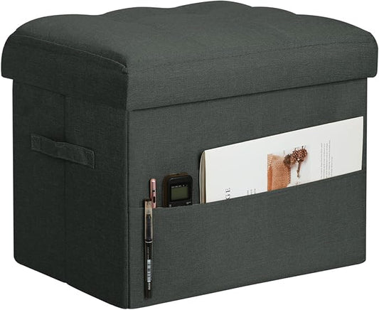BelugaHelper Small Ottoman with Storage, Foldable Ottoman Foot Rest Stool with Thicker Foam Padded Seat. Linen Storage Bench for Bedroom Living Room, Holds Up to 300 lbs, 17x13x13IN(Black Green)