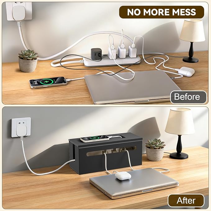 Metal Cable Management Box - Large Cable Organizer Box and Power Strip Box for Electrical Cord Hiding, Home Office Desk and Floor Cables Hider, TV Wires Storage Organization - Image 2