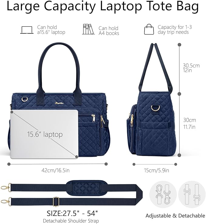 Bagstellar Teacher Bags for Women, 15.6 inch Laptop Work Tote Bag Quilted Nurse Bible Computer Shoulder Bag for School Travel | Dream Tote Work Bag, with 40oz Cup Holder, Insulated Pocket, Zipper & Strap, Office Briefcase, Ideal Gift for Women