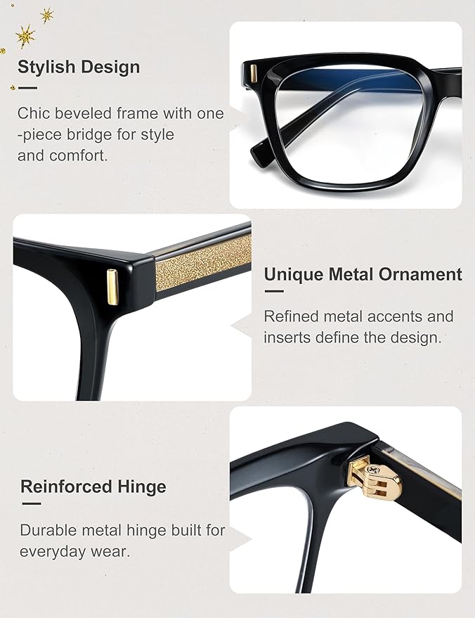 Madison Avenue Trendy Sqaure Blue Light Blocking Glasses for Women with Case, Stylish Anti Glare Glasses for Computer