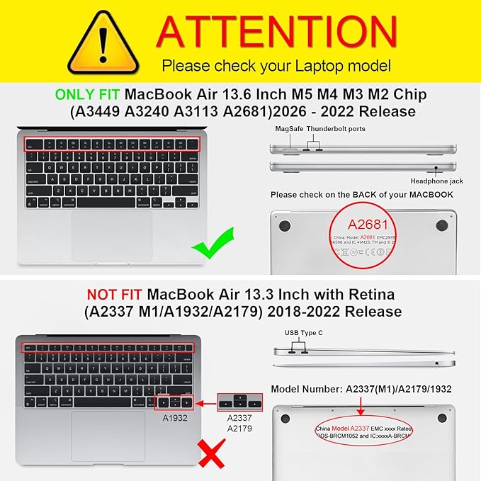 Fintie Case for MacBook Air 13 Inch A3449 A3240 A3113 A2681 (2022 2023 2024 2025 2026 Release) - Snap On Hard Shell Cover & Carrying Laptop Sleeve Bag for MacBook Air 13.6 Inch M2 M3 M4 M5 Chip, Black