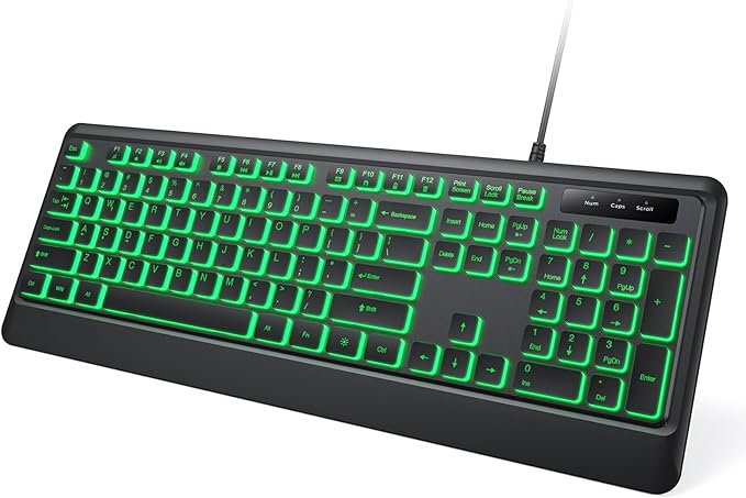 Backlit Computer Keyboards, Wired USB LED Keyboard with 7 Colors Backlight, Plug and Play, Waterproof, Full Size Quiet Computer Keyboard for Windows Desktop, PC, Laptop, Gaming