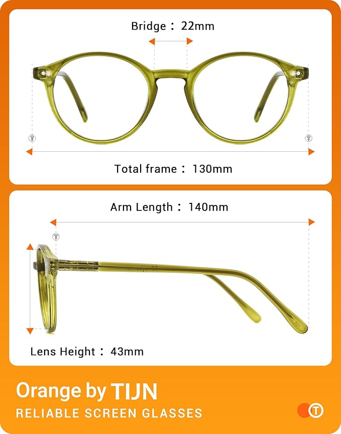 TIJN Blue Light Blocking Glasses Men Women Vintage Thick Round Rim Frame Eyeglasses