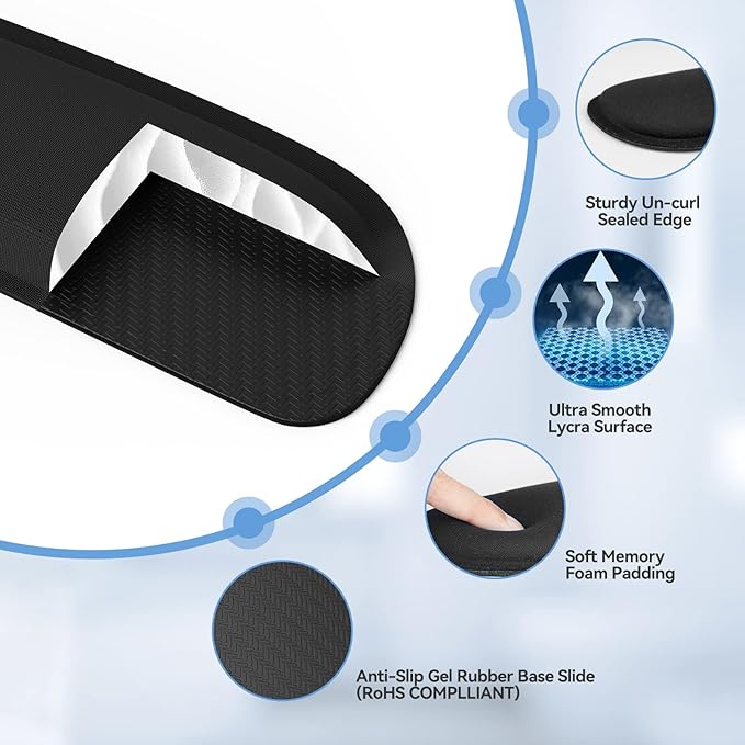 TECKNET Keyboard Wrist Rest and Mouse Pad with Wrist Support, Memory Foam Set for Computer/Laptop/Mac, Lightweight for Easy Typing & Pain Relief Ergonomic Mousepad (Black)