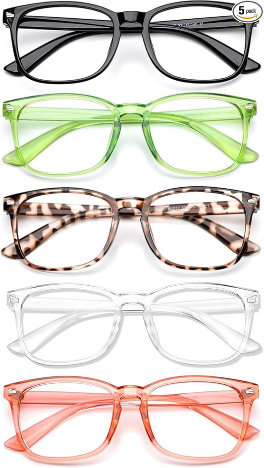 Blue Light Glasses for Woman Men | 99% Blue Light Blocking Glasses for Computer Gaming TV Phone Screen Square Frame | Anti Eyestrain & UV Glare Protection - 5 Pair