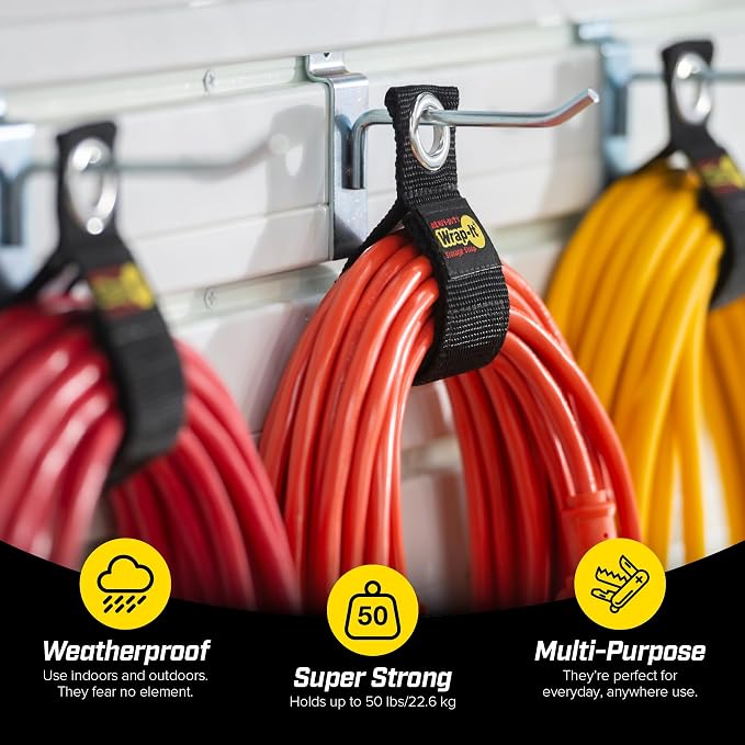 Heavy-Duty Wrap-It Storage Straps, 10-inch (6 Pack) - Hook and Loop Extension Cord Organizer Hanger, Cord Keeper, Cable Straps for Cords, Hoses, and Garage Storage - Image 2