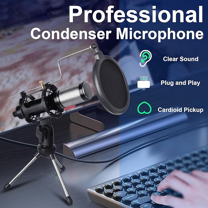 E300 Sound Studio Recording Microphone, Condenser Broadcast Microphone Karaoke Singing for Recording Live Desktop Stand