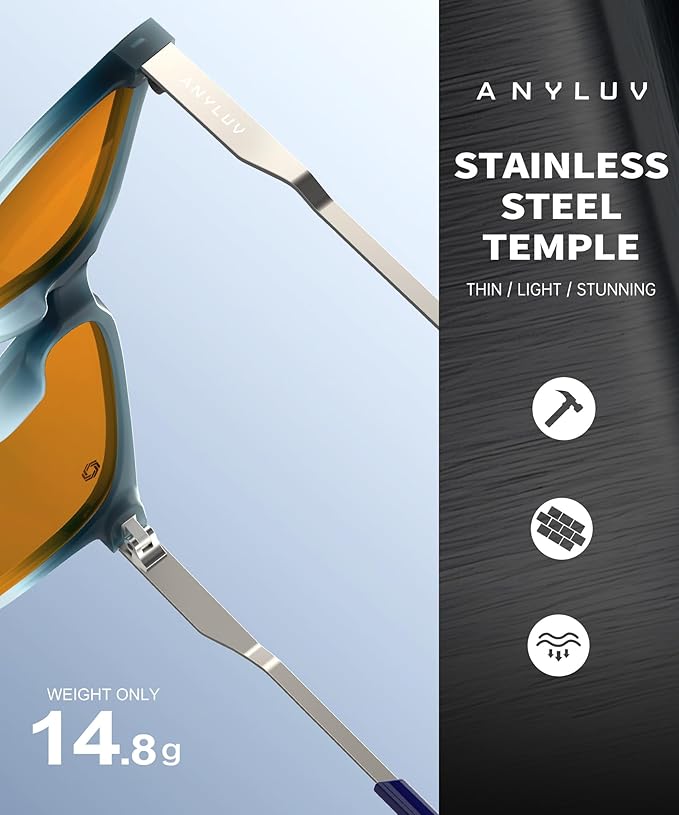 ANYLUV Blue Light Glasses for Men, Lightweight Computer Gaming Glasses, Stylish Anti Eyestrain Blue Light Blocking Men