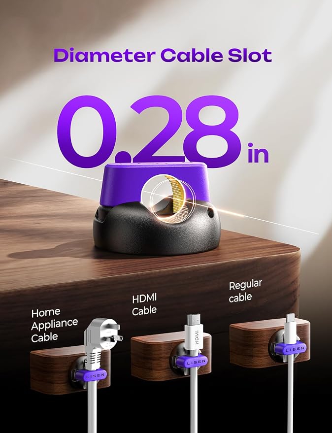 LISEN Magnetic Charging Cord Holder 8-Pack Charging Cord Organizer [1S Click-in], Easy Open Cable Holder with Strong Adhesive, Cable Management Clips Neatly for Nightstand, Desk, Home, Office, Purple - Image 4