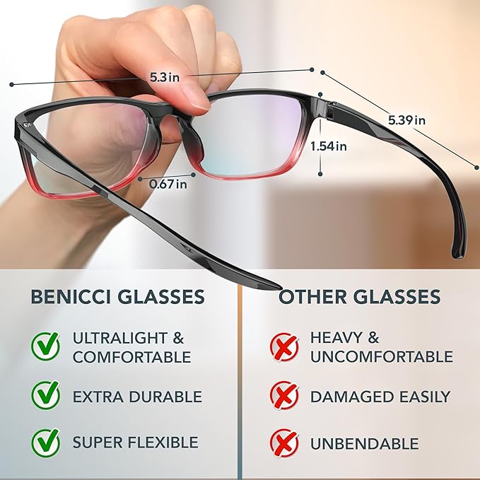 Stylish Blue Light Blocking Glasses for Women & Men – Helps Ease Digital Eye Strain & Headache from Computers, Phones w/Case