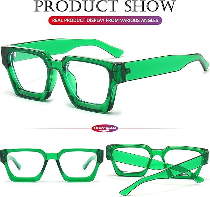 AIEYEZO Square Thick Frame Glasses for Women Men Fashion Blue Light Glasses Trendy Chic Computer Eyeglasses