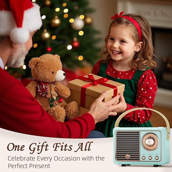 Retro Mini Speaker Vintage Decor Aesthetic Portable Wireless Speaker Built-in Mic Best Birthday Gifts Ideas Teenage,Boys,Men,Him Old Fashion Style for Home,Office,Bookshelf,Kitchen,Bedroom(Blue)