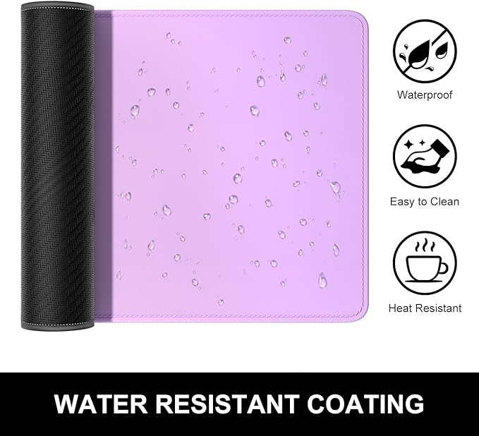 Hsurbtra Desk Pad, 32" x 16" Premium-Textured Desk Mat, Stitched Edge Anti-Slip Waterproof Rubber Mouse Pad, L Extended Computer Mat for Office Gaming Laptop Keyboard Vanilla Purple