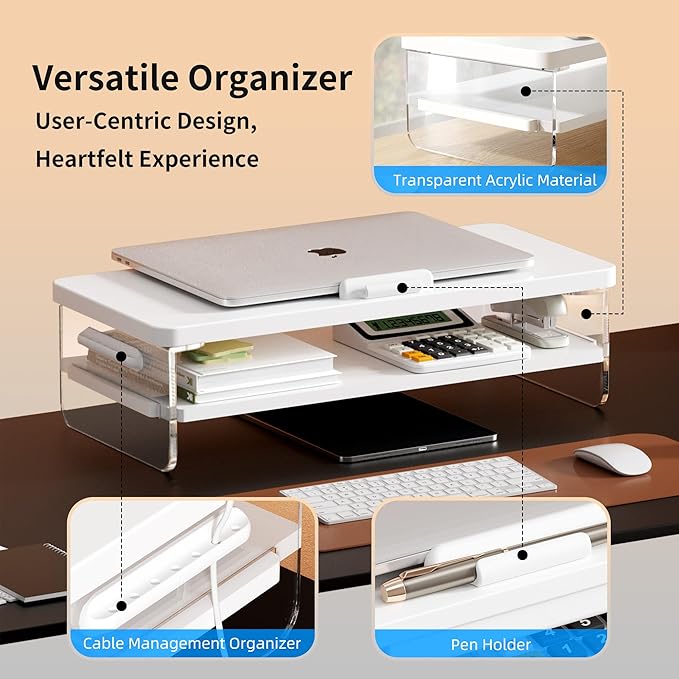 AFOOYO 2-Tier Laptop Stand Adjustable Riser Holder,Ventilated Cooling Ergonomic Computer Desk Organizer for 10-17.3" Notebook,Desktop Storage Compatible with MacBook,Dell,HP,Lenovo