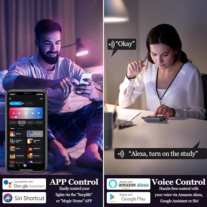 Smart Light Bulb, WiFi & Bluetooth 5.0, Works with Alexa Google Assistant, App Control, Color Changing LED Bulb,E26 800LM Dimmable RGB Lights, Smart Home Lighting, Dimmable, 1Pack