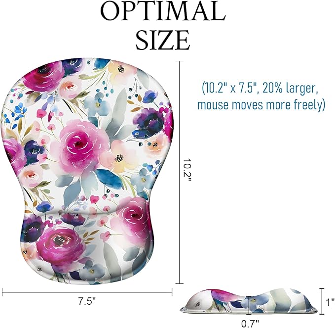 Blusabaca Mouse Pad with Wrist Rest, Floral Flower Ergonomic Mousepad Wrist Support for Desk, Gaming Mousepads for Wireless Mouse Computer Laptop Work Home Desk Accessories Office Supplies Decor