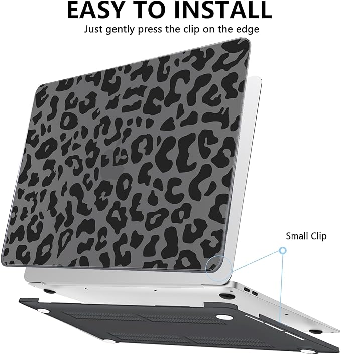 AKIT Compatible with MacBook Air 13 Inch Case M1 2022 2021 2020 2019 2018 A2337 A2179 A1932, Pattern Hard Shell Laptop Case+Screen Protector+Keyboard Cover for Mac Book Air 13.3 Inch, Black Leopard