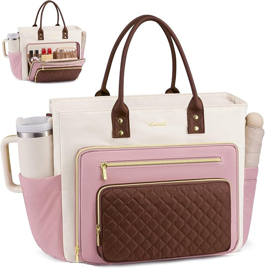 LOVEVOOK Laptop Tote Bag for Women, Work Bags Teacher Tote Bag, Nurse Bags Laptop Bag With Large Cup Holder, Professional Briefcase Business Large Handbag, Diaper Bag Mother Gift, 17 Inch