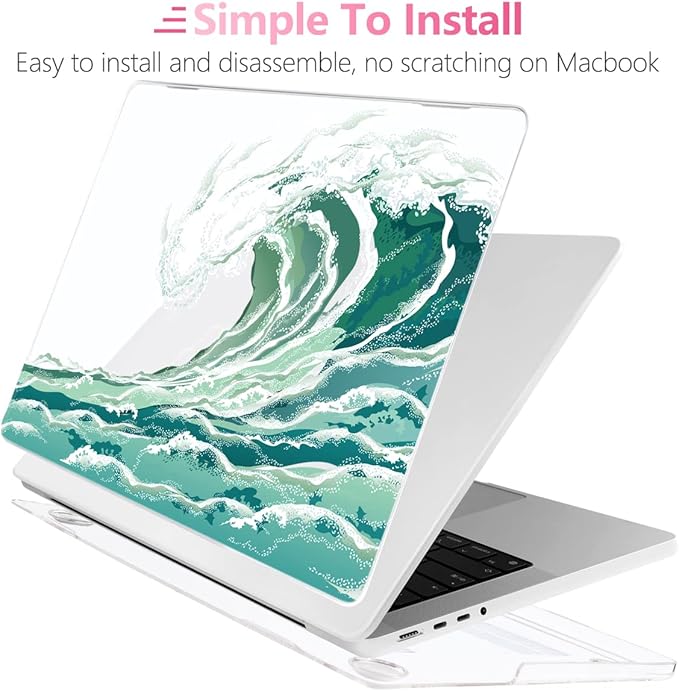 Batianda for MacBook Pro 14 Inch Case 2026-2021 Release M5 M4 M3 M2 M1 Pro/Max, 1.2mm Slim Creative Graphic Hard Shell Cover with Keyboard Cover, Screen Protector 4-in-1 Bundle, Wave