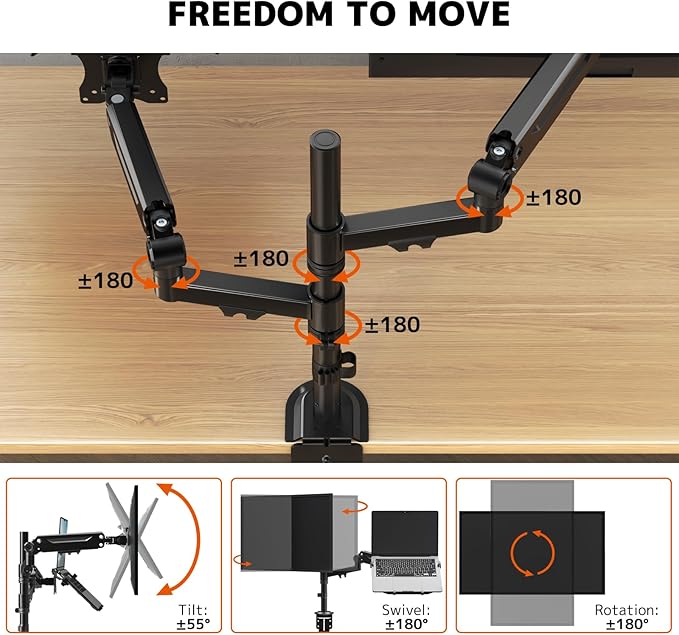 PUTORSEN Laptop Arm Mount for up to 35'' Monitors, Laptop Tray for Max 18'' Notebook, Fully Adjustable Spring Laptop Desk Mount Holds Max 19.8lbs, VESA 75x75/100x100 mm
