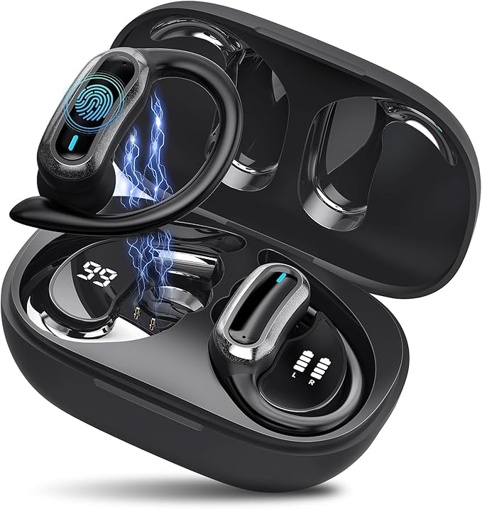 Wireless Earbuds Bluetooth 5.4 Headphones, 54H Playtime Stereo Earphones with Noise Cancelling Mic, IPX7 Waterproof, Fast Charging and Comfort Fit Ear Buds for Fitness/Sports/Workouts/Travel Black