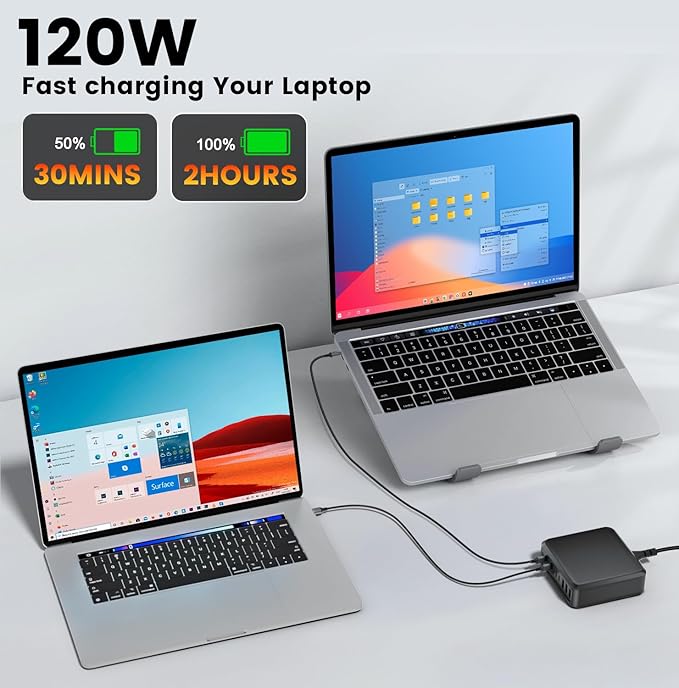 780W USB C Charger Block Fast 10-Port USB C Charging Station GaN PD 120W Laptop Charger Adapter for MacBook Pro/Air, DELL, iPad, iPhone, Samsung Galaxy Black