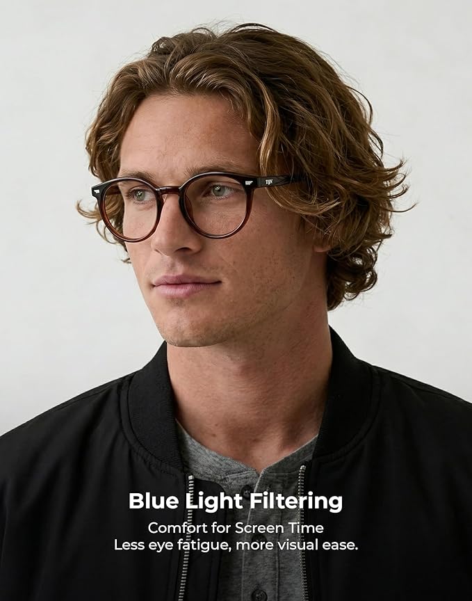 TIJN Blue Light Blocking Glasses Men Women Vintage Thick Round Rim Frame Eyeglasses