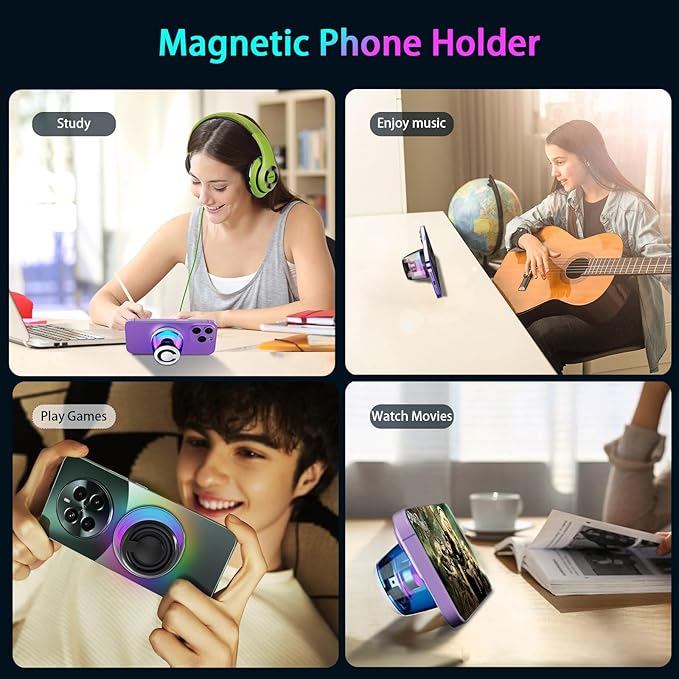 Magnetic Bluetooth Speaker,Wireless Induction Bluetooth Speaker,Mini Portable Cell Phone Stand for iPhone, Lanyard & RGB Night Light,or Home,Outdoors,Pool,Gift (Black-1PCS)