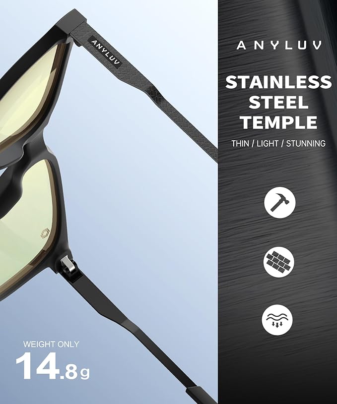 ANYLUV Blue Light Glasses for Men, Lightweight Computer Gaming Glasses, Stylish Anti Eyestrain Blue Light Blocking Men