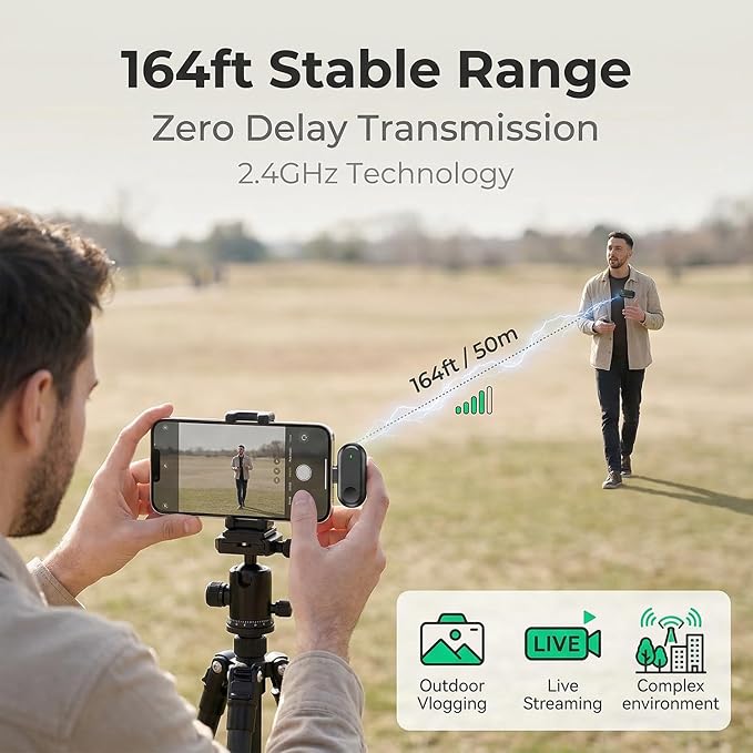Wireless Lavalier Microphone for iPhone Android, Magnetic Mini Mic for Video Recording Live Stream, 2-in-1 Plug & Play Lapel Professional Mic for YouTube TikTok Vlog (2TX+1RX)