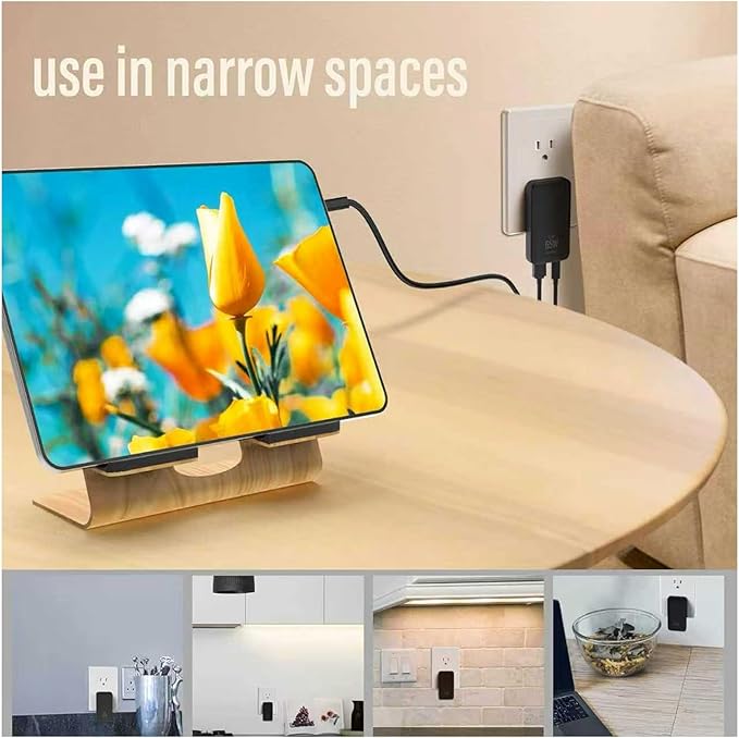 65W Slim GaN USB C Charger Block, Foladable Fast Travel Charger with UK/EU/AU 3 Plugs, 2-Port International Power Adapter for MacBook Air/Pro, iPhone 17/16/15, iPad, Galaxy S25/S24,（2026 New）