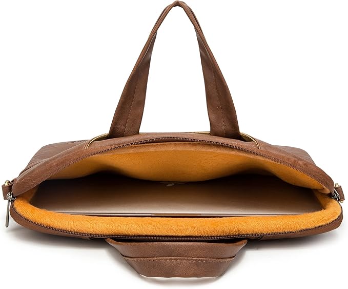 Kinmac Coffee Pu 360° Protective Water-Resistant Canvas Laptop shoulder Messenger Sleeve Briefcase case Bag For MacBook Pro 16 inch,LG Gram 16 inch and 15 inch-15.6 inch Laptop