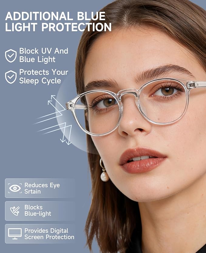 CNLO Blue Light Blocking Glasses,Computer Glasses,Anti Eyestrain, Lightweight Frame Eyeglasses,Men/Women… (Crystal)