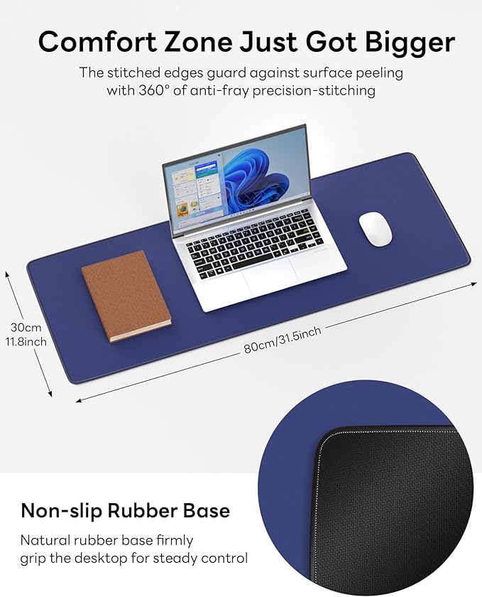 Blue Mouse Pad, 31.5 x 11.8 Large Desk Mat with Stitched Edges & Non-Slip Base, Mousepad for Office, Home, Work