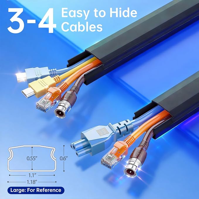 Delamu Black Cord Hider, 236in Cord Covers for 3-4 Wires on Wall, Cable Hider Wire Covers for Cords, Wire Hiders for TV on Wall, TV Cord Hider for Wall Mounted TV, 15x L15.7 W1.18 H0.6in, Black - Image 2