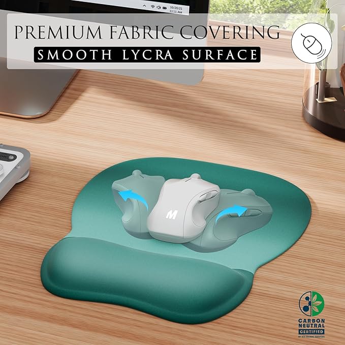 MROCO Ergonomic Mouse Pad with Gel Wrist Rest, Smooth Wrist Support Surface, Non-Slip PU Base for Pain Relief, Comfortable Mousepad for Computer, Laptop, Office & Home, 9.4 x 8.1 in, Green Gradient