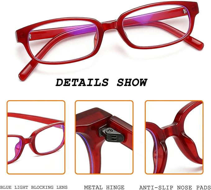 HJSTES Retro Clear Rectangle Glasses for Women Men Fake Blue Light Blocking Lens Narrow Frame Non Prescription Eyeglasses