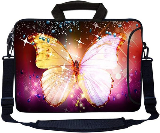Laptop Skin Shop 15.6 inch Laptop Sleeve Bag Notebook with Extra Side Pocket, Soft Carrying Handle & Removable Shoulder Strap for 14" 15" 15.4" 15.6" Apple MacBook Air, GW, Acer, Aspire Asus,