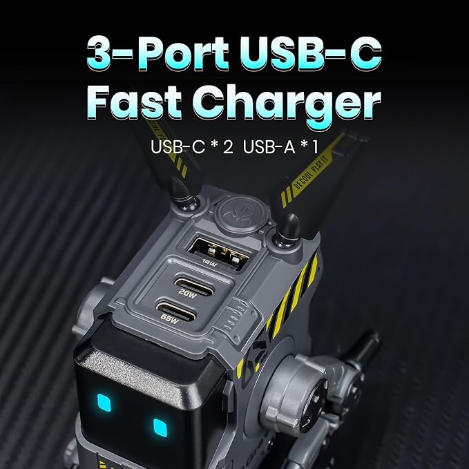 GravaStar Alpha65 65W GaN USB-C Fast Charger, 3-Port Wall Charger, Foldable Compact Charger for iPhone, MacBook Pro, Galaxy, Steam Deck - Black - with US/EU/UK Interchangeable Plug Adapters