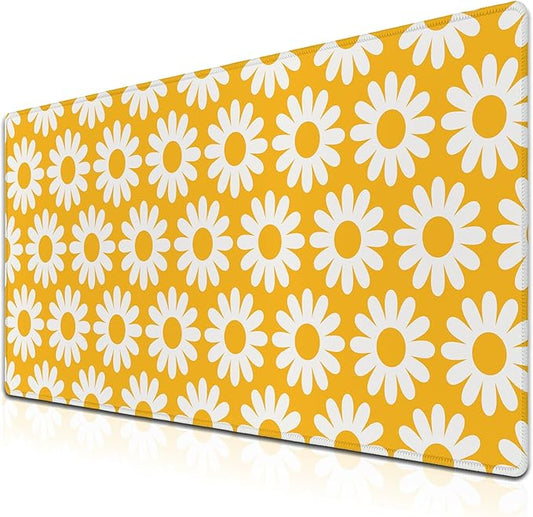 Computer Desk Mat Yellow Desk Mats, Large Gaming Mouse Pads Keyboard Mouse Pad, Mouse Mat Non-Slip Rubber Base Waterproof with Stitched Edges, 35.4 X 15.7 inch for Work/Game/Office/Home