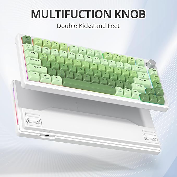 75% Wired Keyboard with Knob, 75 Percent Gaming Green Keyboard Hot Swappable Gasket Mount,White Switch,82 Keys TKL Mechanical Keyboard,NKRO Creamy Keyboard for PC Laptop Windows Gamer(Light green)