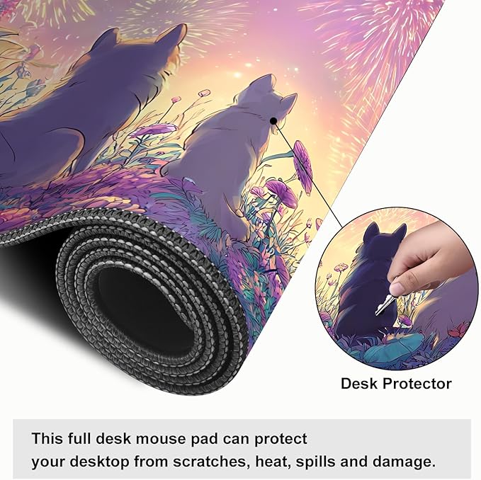 Mouse Pad, Large Anti-Slip with Stitched Edges Desk Mat Desktop Laptop Computer Desk Keyboard Mat,Table Protector Blotter Mat (Dog, 35.4" x 15.7")