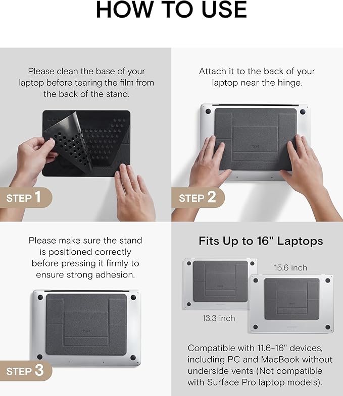 MOFT Laptop Stand for Desk, Adhesive MacBook Computer Stand with 2 Adjustable Viewing Angles, Foldable and Portable Laptop Riser Compatible with 11"-16" Laptops, Silver(Adhesive Version)