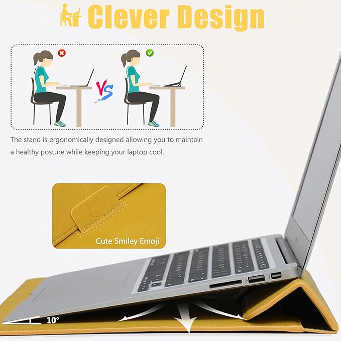 HYZUO 13 Inch Laptop Case Sleeve with Stand for 2026-2018 MacBook Air 13 M5 M4 M3 M2 M1, 2026 13" MacBook Neo, 2026-2016 MacBook Pro 13 M2 M1, iPad Pro/Air 13, Surface Pro 12-3, XPS 13, Olive Yellow