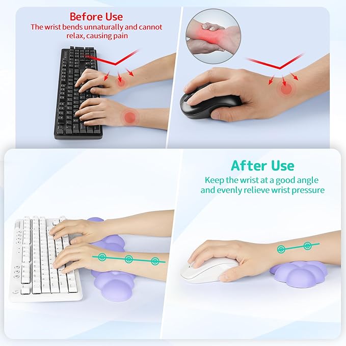Sushret Cloud Wrist Rest Keyboard, Cloud Keyboard Wrist Pad Set with PU Leather Memory Foam, Cute Arm Rest for Palm Support, PC/Gaming Desk Accessories/Office Setup/Computer Hand Cushion - Purple