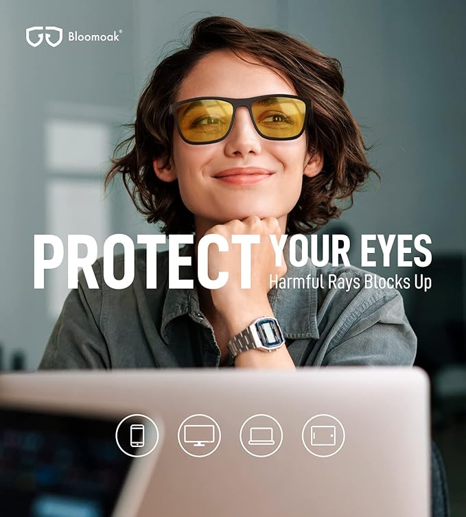 Bloomoak 100% Red Lens Blue Green Light Blocking Glasses- Dual AR Coatings Sleep Glasses Before Bed - Anti Glare, Fatigue
