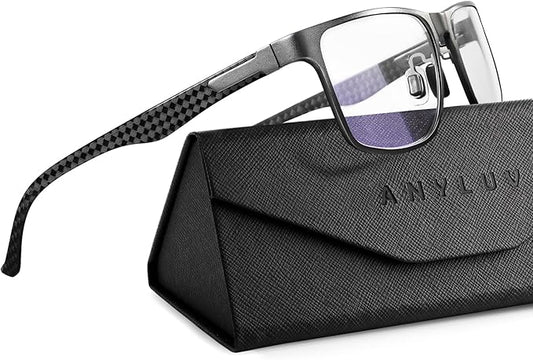 ANYLUV Carbon Fiber Reading Glasses for Men Women, Blue Light Blocking Computer Readers, Anti Glare Spring Hinge