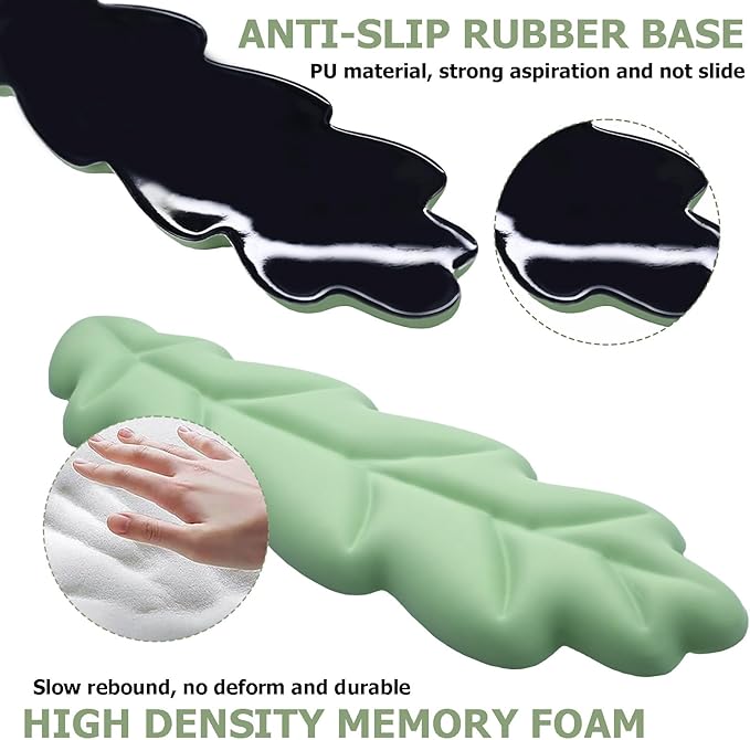 Ergonomic Keyboard Wrist Rest, Leaf Shape PU Leather Memory Foam Wrist Support for Computer Keyboard, Keyboard Pad and Cute Mouse Wrist Pad for Gaming,Office,Computer,Typing Pain Relief, Pastel Green