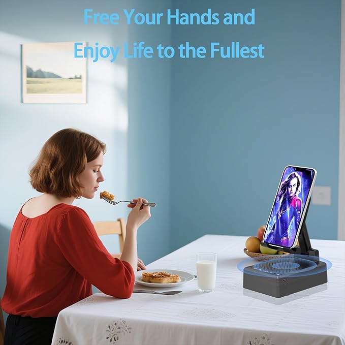 Gifts for Men Him Dad Women, Cell Phone Stand with Wireless Bluetooth Speaker and Anti-Slip Base HD Surround Sound Perfect for Kitchen with Bluetooth Speakers for Desk Compatible with iPhone Speaker