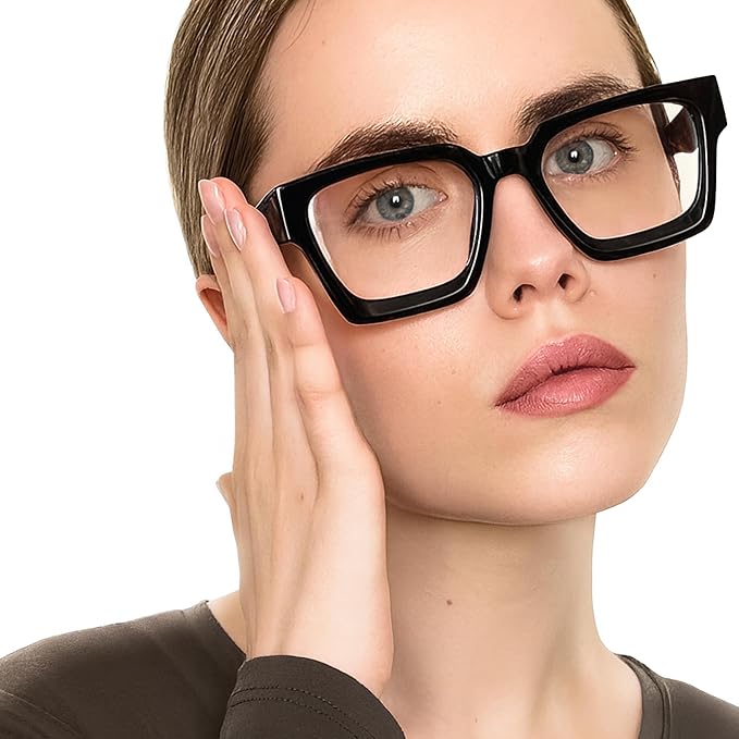livho Oversized Eyewear Frame for Woman and Men - Rectangle Fashion Glasses for Computer, Chic Preppy Frame